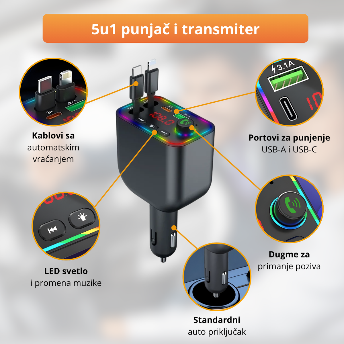 PowerFlex - 5u1 Punjač i transmiter za kola